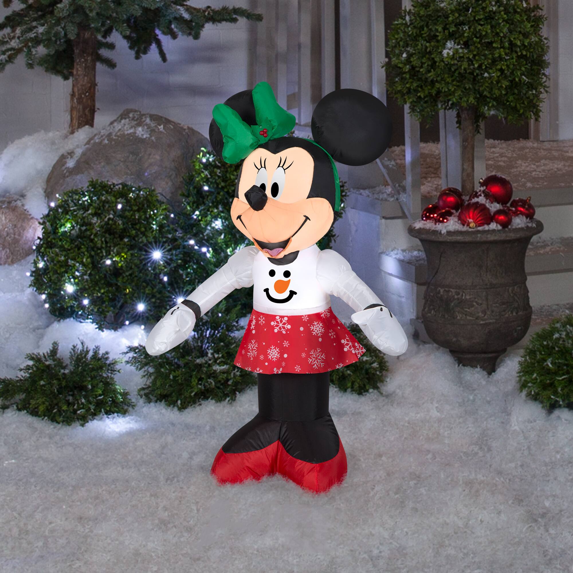 3.5ft. Airblown® Inflatable Minnie Mouse in Snowman Sweater and Snowflake Skirt